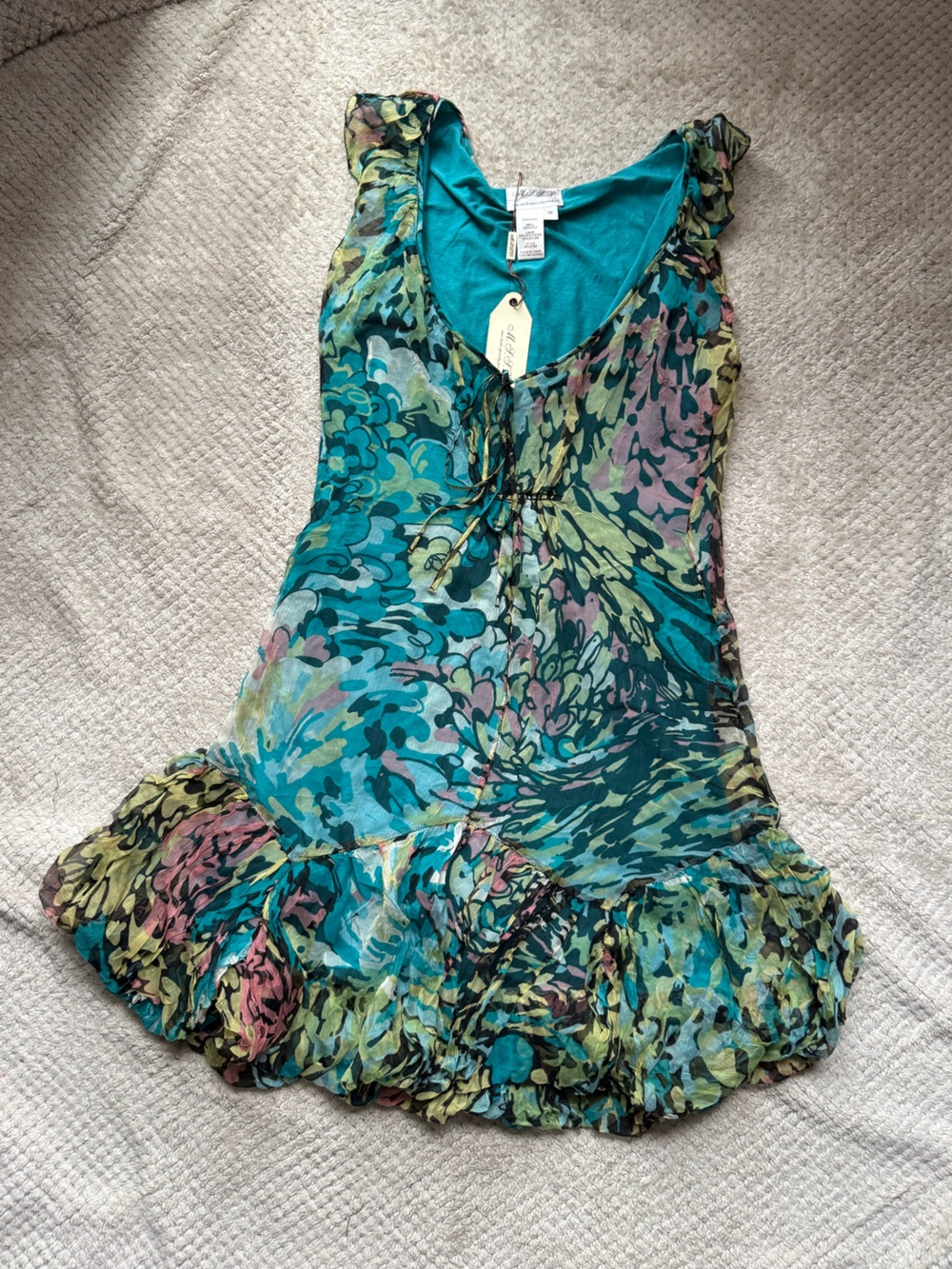 Boho Teal Floral Ruffle Mini Dress - Unbranded